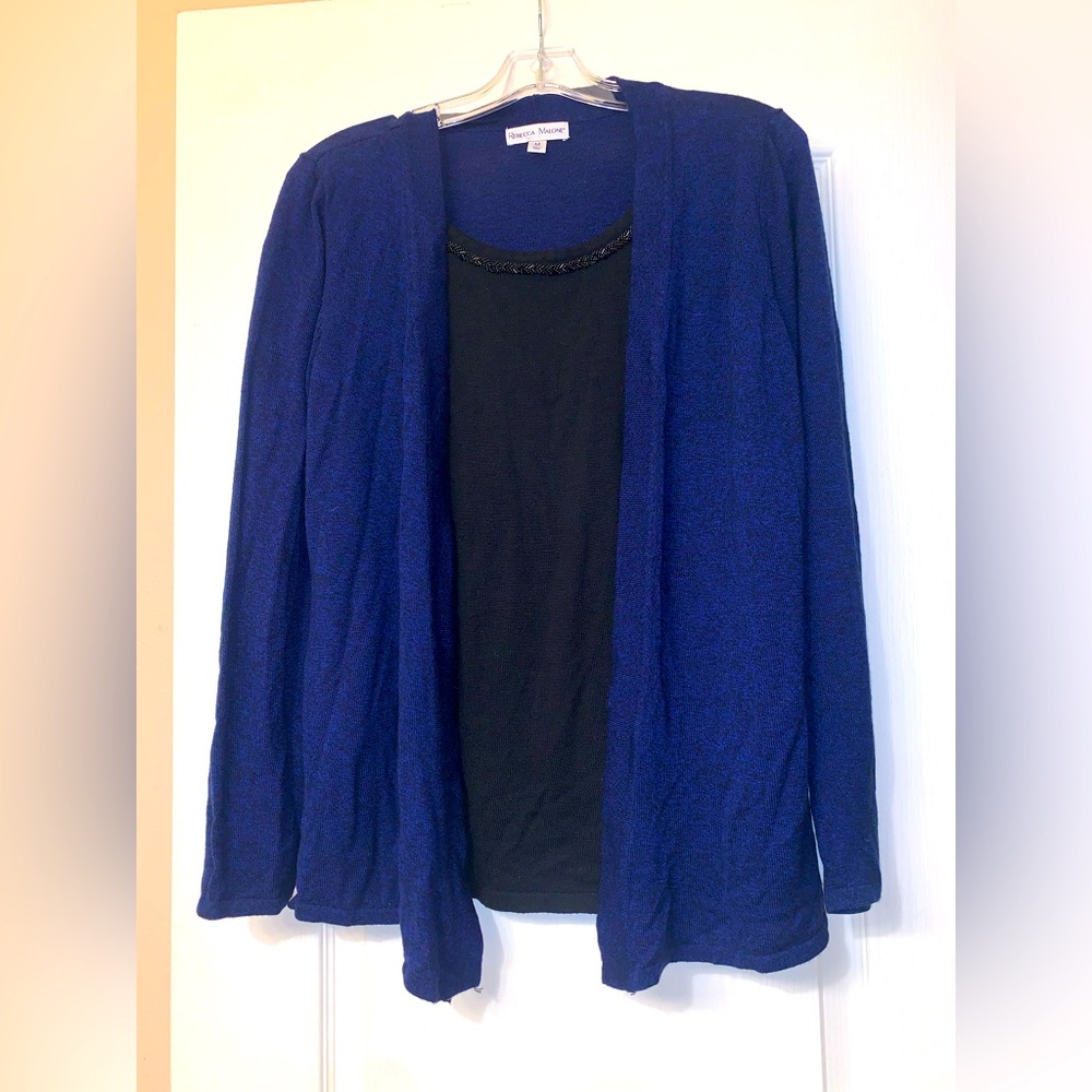 Rebecca Malone Open-Front Cardigan in Deep Blue